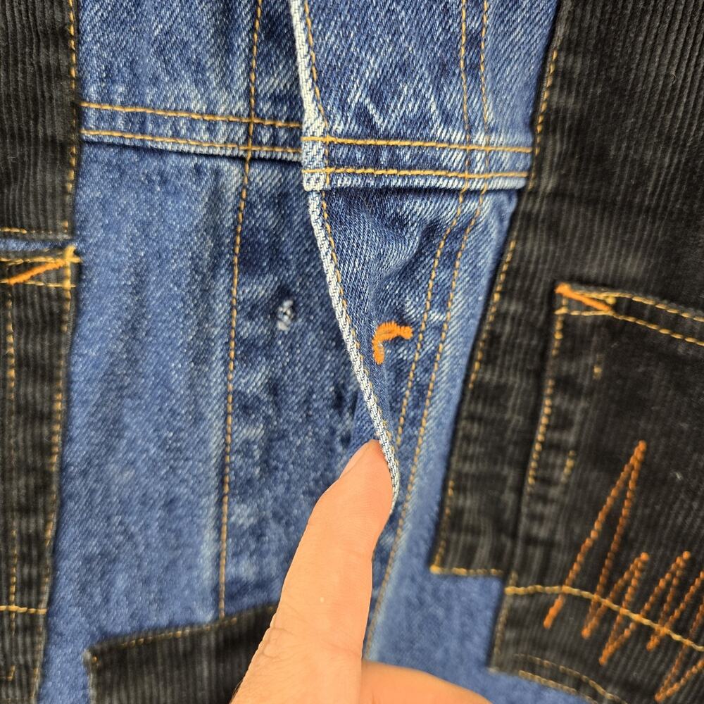 VTG Boom X Jean Jacket Mens XL Blue Denim Corduroy Patchwork Trucker Y2K FLAWS - Picture 6 of 15
